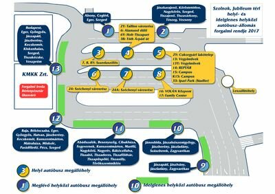 Szolnok, Jubileum téri ideiglenes autóbusz-állomás forgalmi rendje